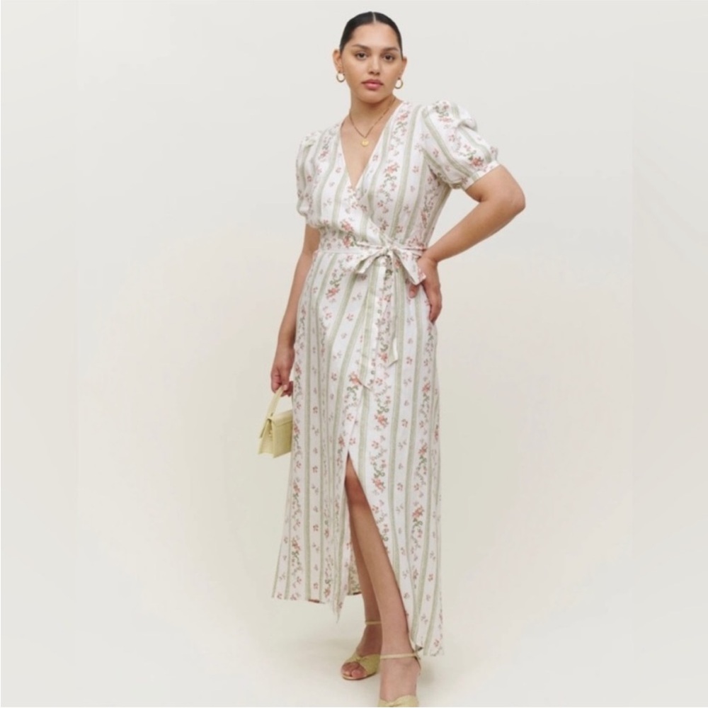 Weiss linen floral Maxi Dress